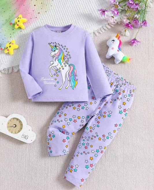 Purple Unicorn Printed Kids Night Suit