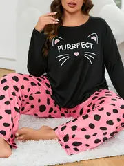 Dotted Dreams – Chic Cat-Themed Nightwear
