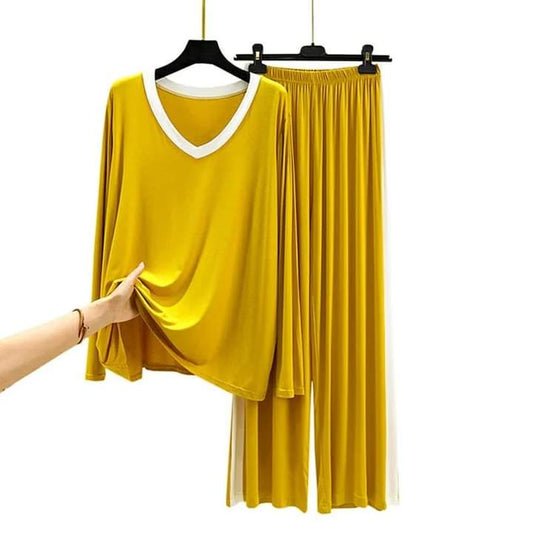 Yellow V-Neck Plain The Ultimate Dream Wear Sleep Suit