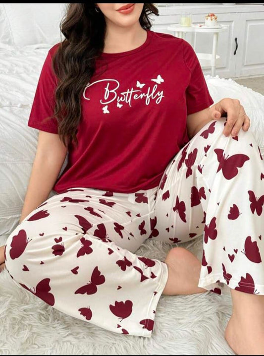Maroon Butterfly Printed T-Shirt with Butterfly printed trouser– Soft Feel, Cute Vibe