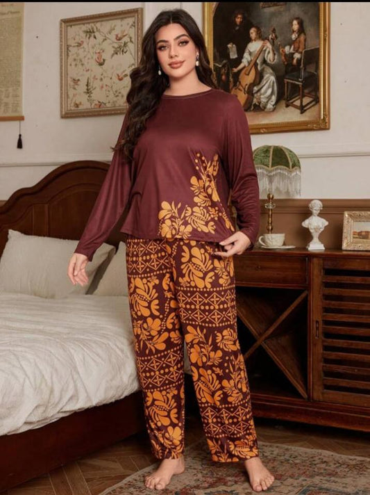 Dark Maroon Floral Print Full Sleeves with floral Printed pajama – Soft Feel, Cute Vibe