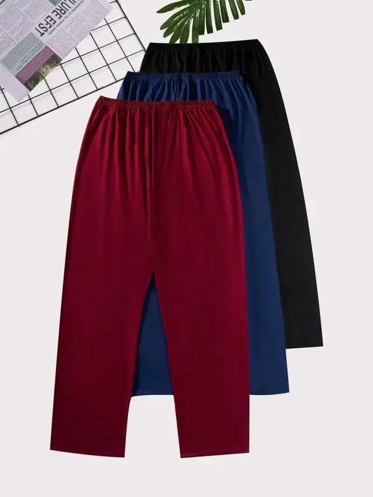 Pack Of 3 Plain Maroon Black Blue Plazo Pajama – Comfortable Everyday Wear