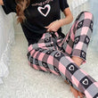 Cozy Heartbeats – Black Printed Nightwear
