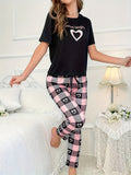 Cozy Heartbeats – Black Printed Nightwear