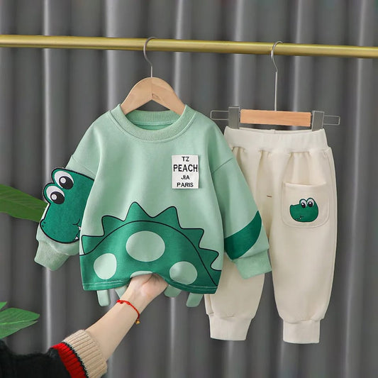 Green Dino Print Sweatshirt With Trouser Tracksuit For Kids (SP-B7)
