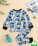 White and Blue Big Truck Printed Kids Night Suit (RB-424)