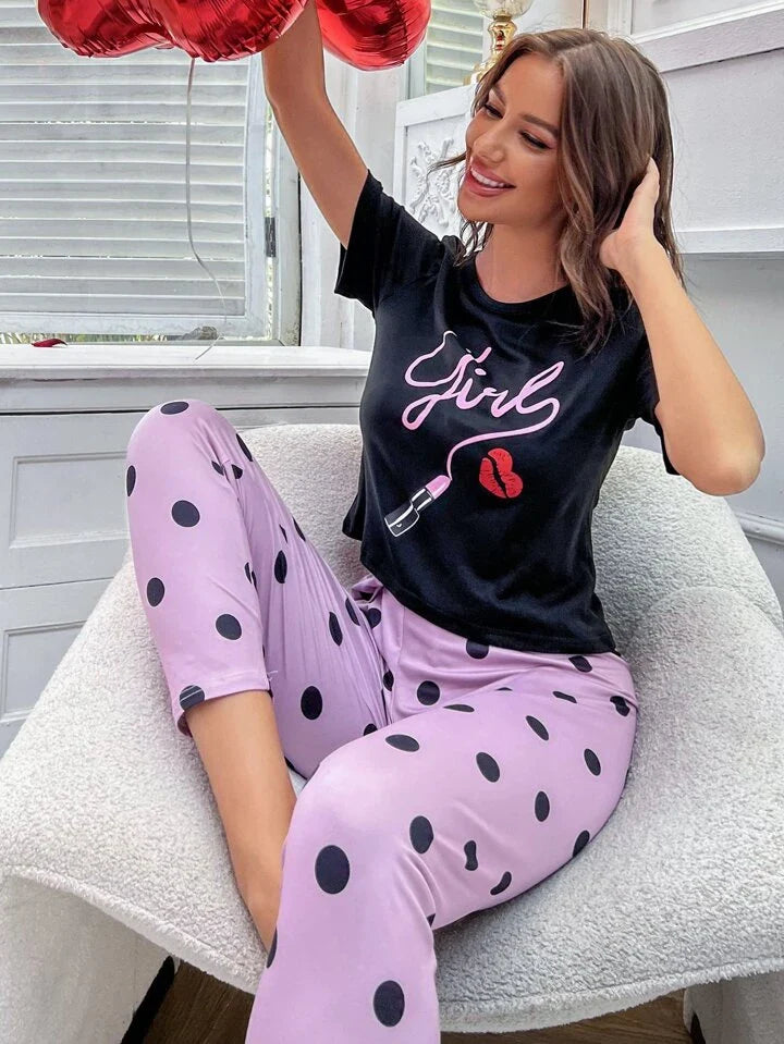 Polka Chic – Black Girl Printed Pajama Set