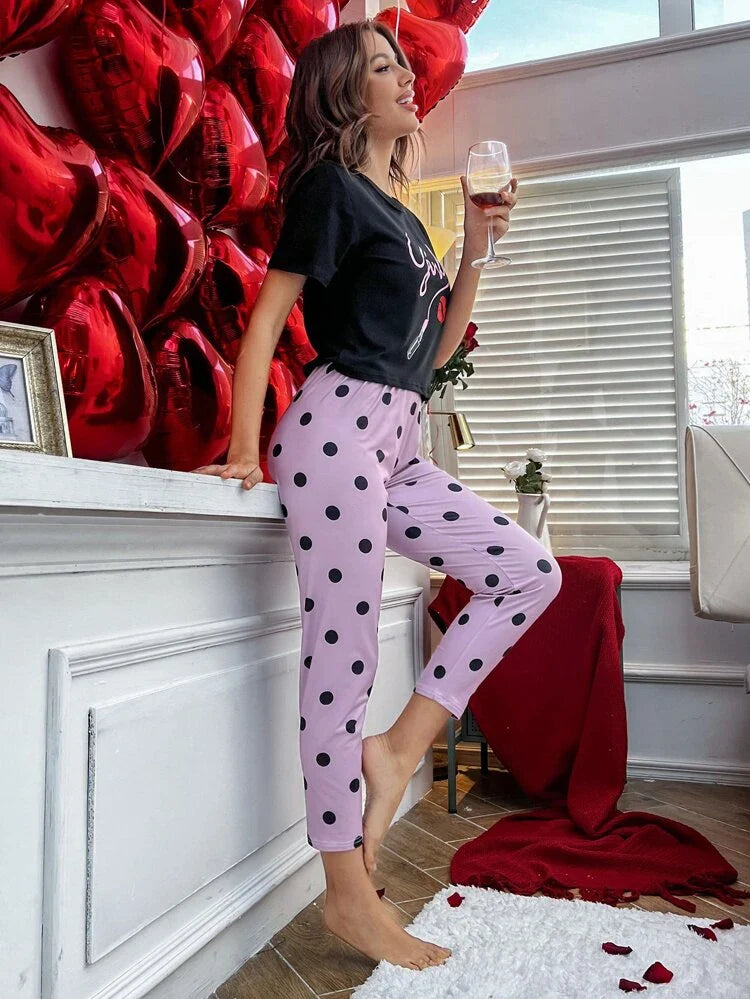 Polka Chic – Black Girl Printed Pajama Set