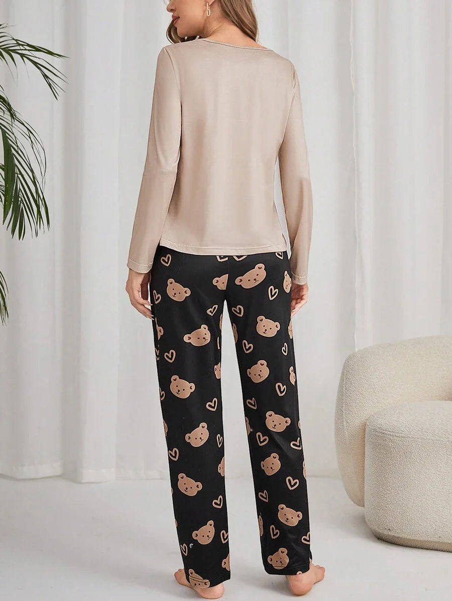 Midnight Bears – Off-White & Black Pajama Set