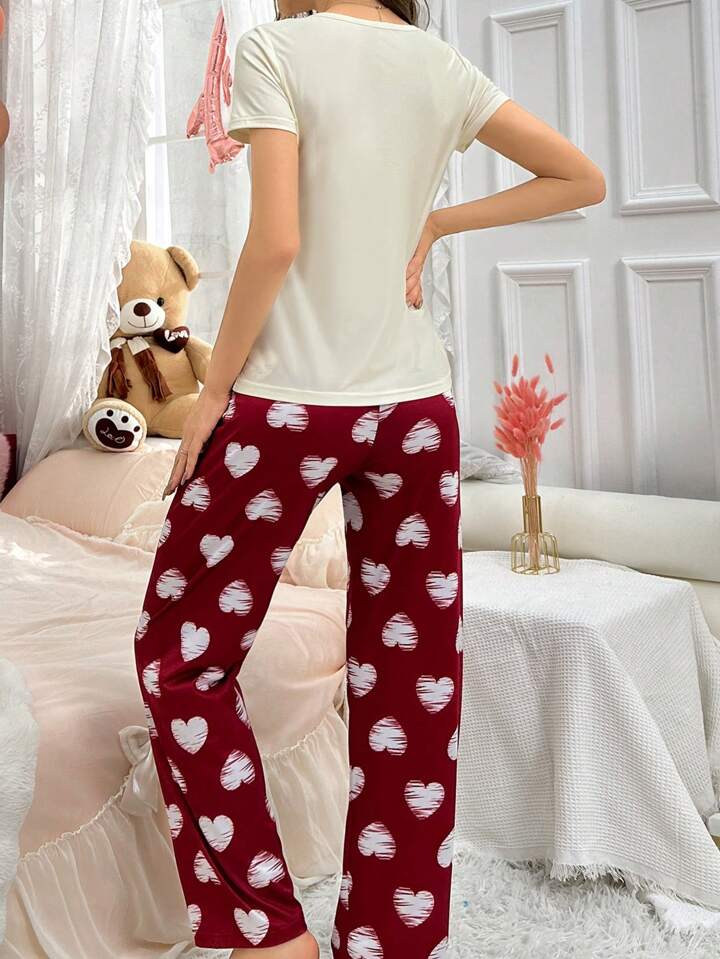 Cozy Love – Maroon Heart Printed Nightwear