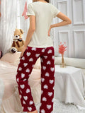 Cozy Love – Maroon Heart Printed Nightwear