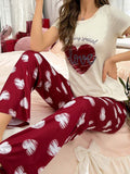 Cozy Love – Maroon Heart Printed Nightwear