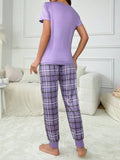 Smiley Comfort – Purple Print & Check Pajama Set