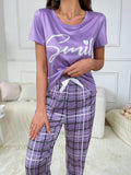 Smiley Comfort – Purple Print & Check Pajama Set