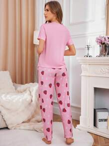 Strawberry Print Pink Pajama Set for Girls – Soft & Comfy Nightwear