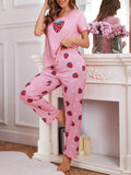 Strawberry Print Pink Pajama Set for Girls – Soft & Comfy Nightwear