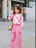 Pink Checkered Bow with Pink Pajama Kids Track suit