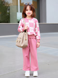 Pink Checkered Bow with Pink Pajama Kids Track suit