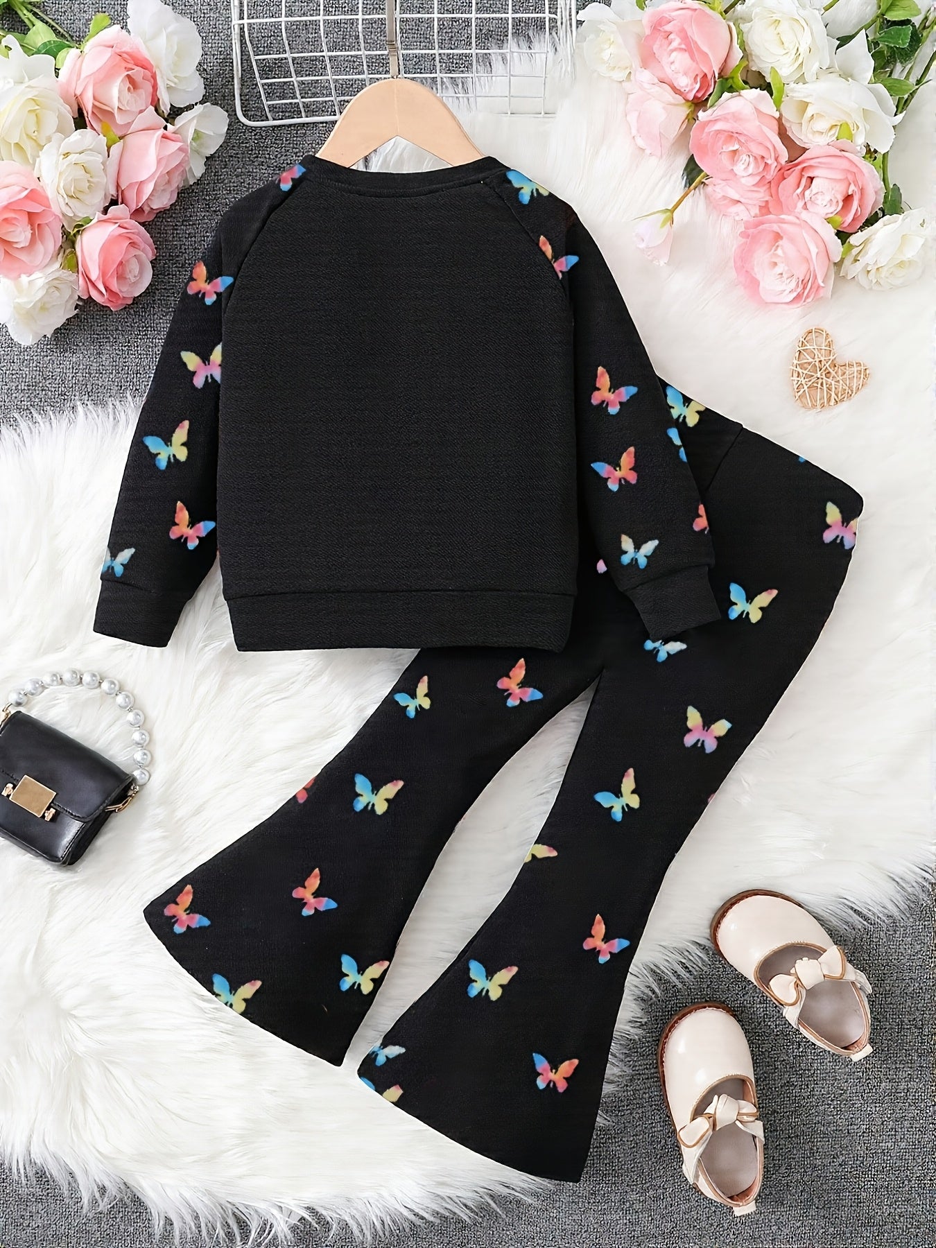 Black All Over Butterfly with Butterfly Printed pajama Little Trendsetter Stylish Winter Girls Tracksuit
