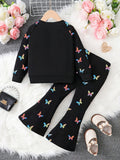 Black All Over Butterfly with Butterfly Printed pajama Little Trendsetter Stylish Winter Girls Tracksuit