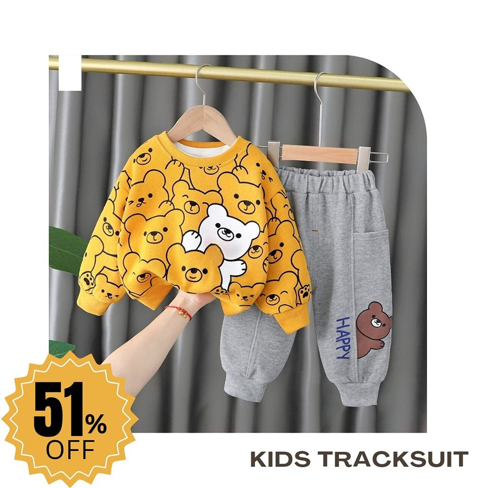 Yellow Bears Print Sweatshirt With Trouser Tracksuit For Kids (SP-B1)