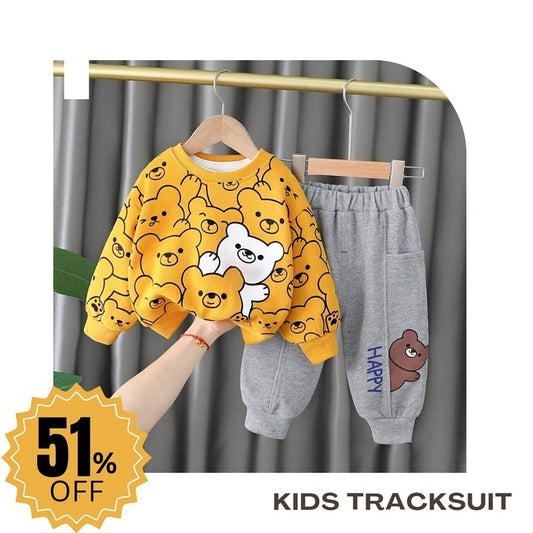 Yellow Bears Print Sweatshirt With Trouser Tracksuit For Kids (SP-B1)