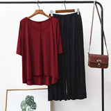 Maroon Plain Round Neck T-Shirt With Black Plazzo Pajama Suits
