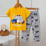 Baby or Baba Yellow Car Print Half Sleeves T-shirt With Printed Pajama Night Suit for Kids (1 Suit ) (SP-108)