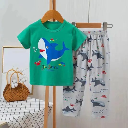 Baby or Baba Green Dolphin  Print Half Sleeves T-shirt With Printed Pajama Night Suit for Kids (1 Suit ) (SP-105)