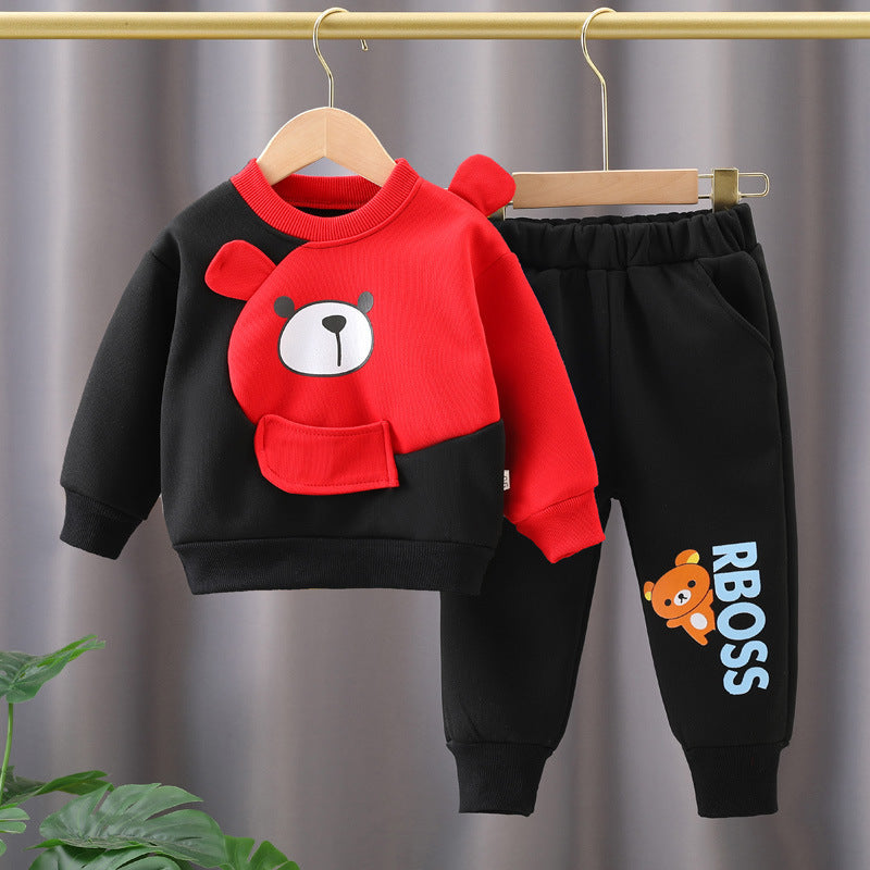 Black With Red Bear Sweatshirt With Trouser Tracksuit For Kids (SP-B3)