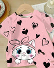 Pink Kitty with black hearts Printed Kids Night Suit (RB-419)