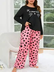 Dotted Dreams – Chic Cat-Themed Nightwear