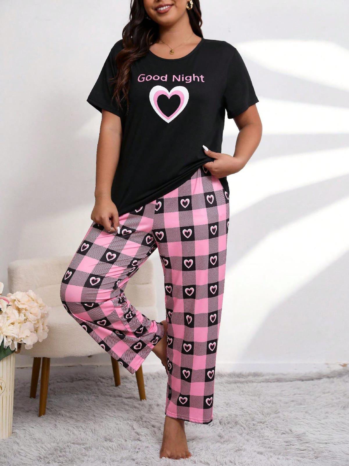 Cozy Heartbeats – Black Printed Nightwear