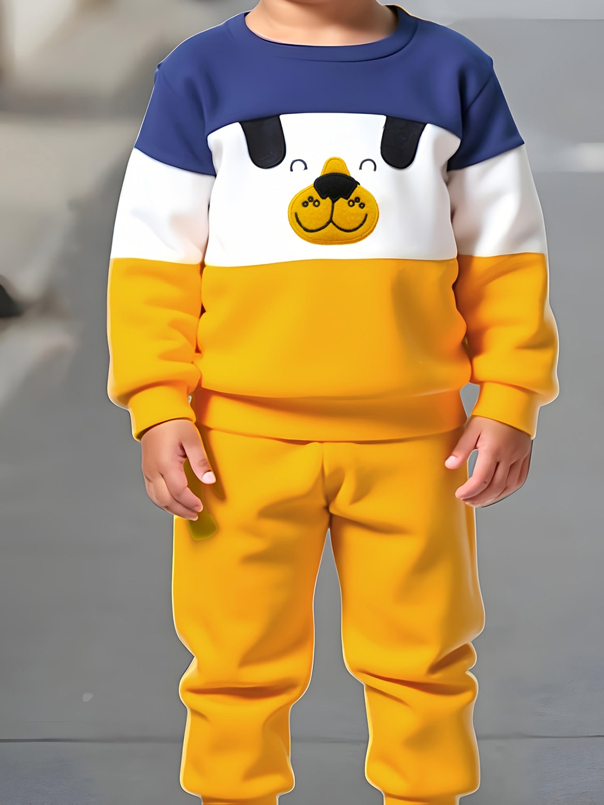 Yellow and Blue Happy Dog With Yellow Pajama Kids Tracksuit