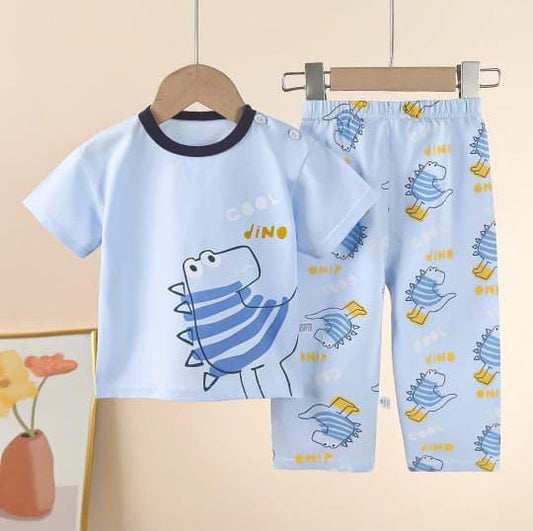 Sky blue Cool Dino Printed Kids Night Suit (RB-423)
