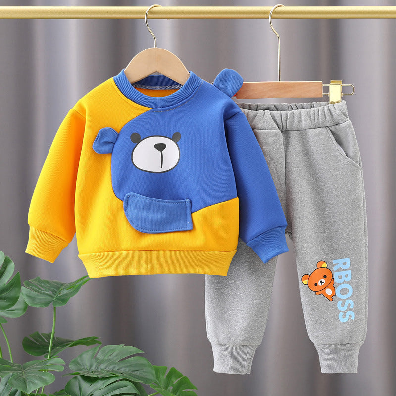 Yellow With Blue Bear Sweatshirt With Trouser Tracksuit For Kids (SP-B9)