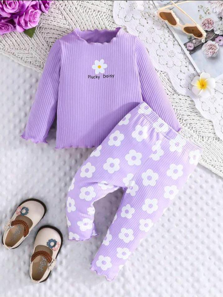 Purple Daisy flowers Printed Kids Night Suit (RB-421)