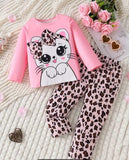 Pink Cute Kitty with cheetha pajama Printed Kids Night Suit (RB-418)