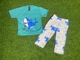 Baby or Baba Green Dolphin  Print Half Sleeves T-shirt With Printed Pajama Night Suit for Kids (1 Suit ) (SP-105)
