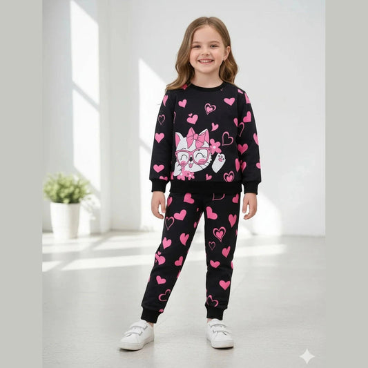 Black Kitty Kids Fleece Track suit