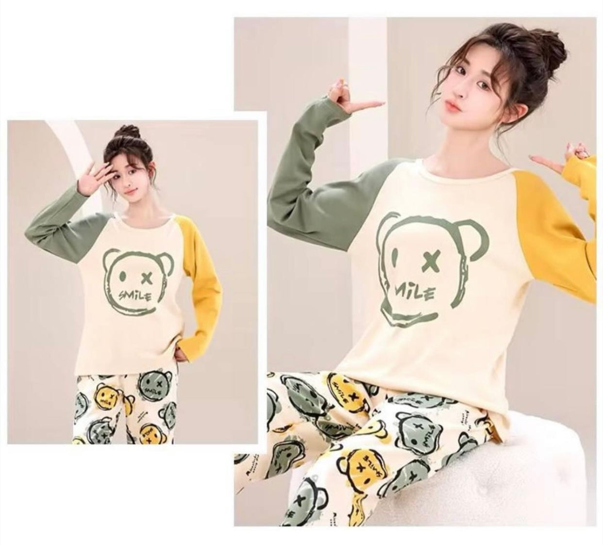 Multi Color Smile Print With Smile Multi Printed Trouser Full Sleeves Night Suit