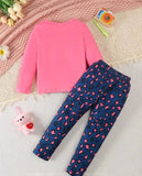 Adorable Kitty Bow Girls' Nightwear Set – Pink Top & Blue Leopard Print Pajama