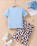 Sky Blue Cute Kitty With Cheetha Pajama Printed Kids Night Suit (RB-544)