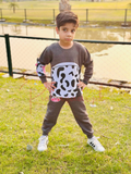 Grey And White Cow Print Sweatshirt With Trouser Tracksuit For Kids (SP-B8)