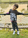 Grey And White Cow Print Sweatshirt With Trouser Tracksuit For Kids (SP-B8)