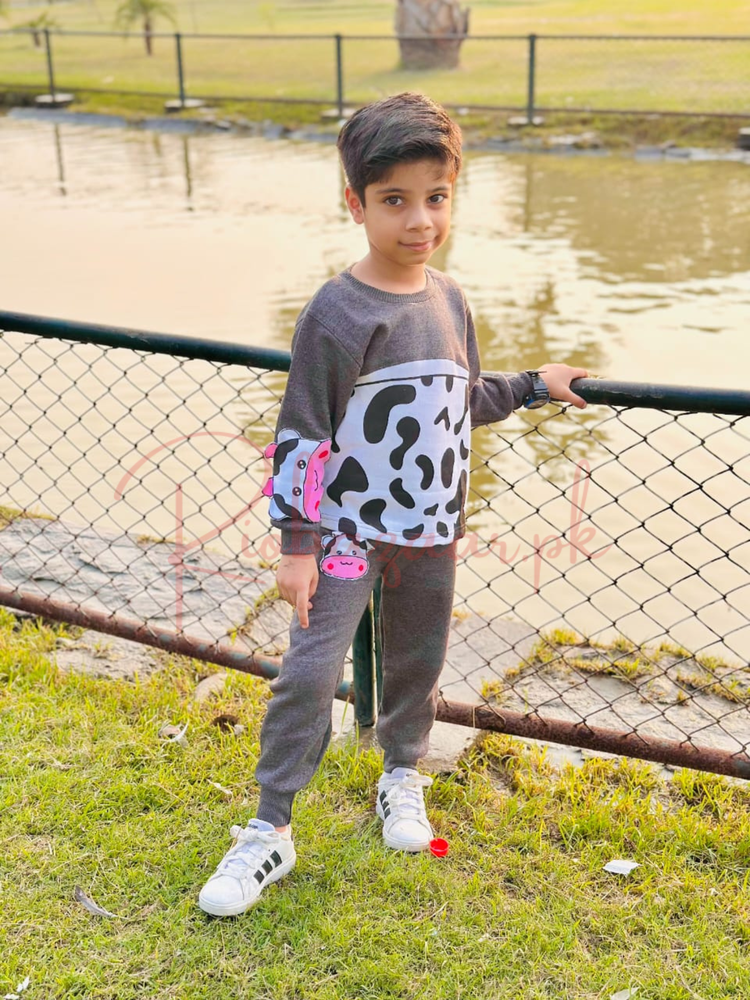 Grey And White Cow Print Sweatshirt With Trouser Tracksuit For Kids (SP-B8)