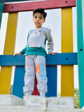 Green With Grey Bear Print Sweatshirt With Grey Trouser For Kids (SP-B6)