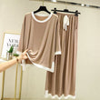 Beige Round Neck Tshirt and Flapper Sleep Wear Suit