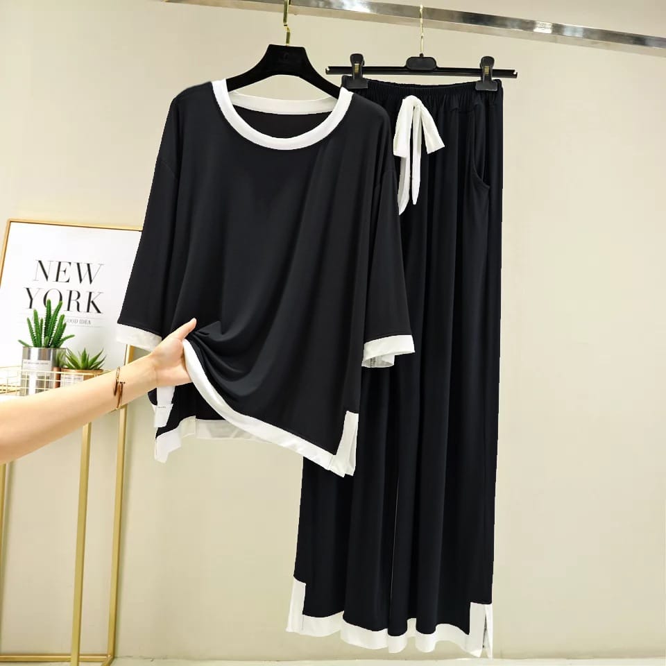 Black Roun Neck Tshirt with Flapper The Ultimate Dream Wear Sleep Suit