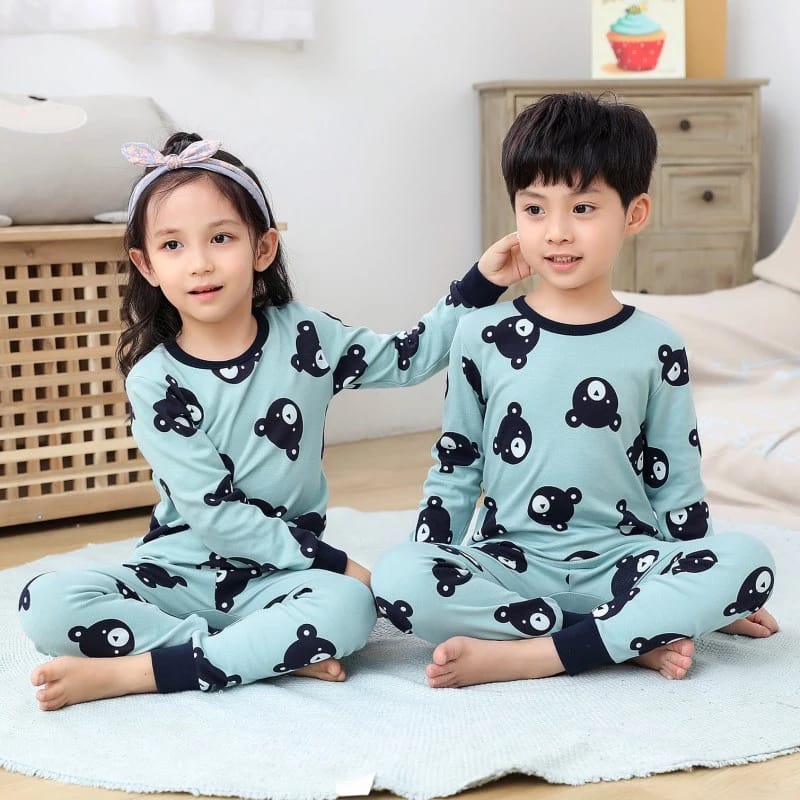 LIght Blue Bear Kids Night Suit - Cozy Sleepwear for Boys and Girls (1 Suit) (SP-117)